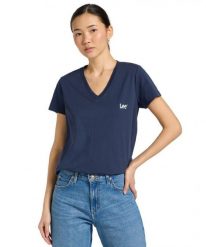 DAMSKA KOSZULKA LEE V NECK TEE MOOD INDIGO 112371856. Niebieskie koszulki damskie Lee, m, bez wzorów, bez kołnierzyka, bez ramiączek. Za 89.99 zł.