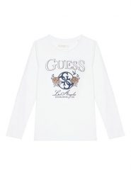 Guess Bluzka J5BI20 J1314 Biały Regular Fit. Białe bluzki i koszule dziewczęce Guess, z aplikacjami, z bawełny, bez kołnierzyka, bez ramiączek. Za 89.99 zł.