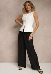 Czarne Spodnie z Wiskozy High Waist o Szerokim Kroju Divlise. Czarne spodnie materiałowe damskie Renee, bez wzorów, z jeansu. Za 39.99 zł.