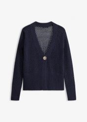 Kardigan ażurowy. Niebieskie kardigany damskie bonprix, w ażurowe wzory. Za 139.99 zł.