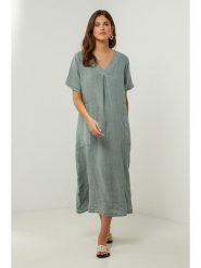 Lin Passion Lniana sukienka w kolorze khaki rozmiar: 40/42. Brązowe sukienki damskie Lin Passion, bez wzorów, ze lnu, klasyczne, bez ramiączek. Za 162.49 zł.