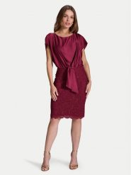Swing Sukienka koktajlowa 5AI10900 Bordowy Regular Fit. Czerwone sukienki damskie Swing, bez wzorów, z syntetyku, wizytowe, bez ramiączek. Za 399.99 zł.