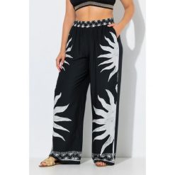 Damskie Spodnie palazzo słońca szeroka nogawka elastyczny pas. Czarne spodnie dresowe damskie Ulla Popken, plus size, bez wzorów, z materiału. Za 239.99 zł.
