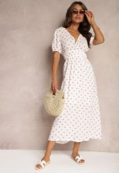 Biała Taliowana Sukienka z Bawełny z Gumką w Talii i Odkrytymi Plecami Wedrea. Białe sukienki damskie Renee, bez wzorów, z bawełny, eleganckie, bez ramiączek. W wyprzedaży za 113.99 zł.