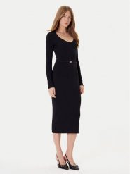 TWINSET Sukienka dzianinowa 252TP3352 Czarny Slim Fit. Czarne sukienki damskie Twinset, bez wzorów, z dzianiny, bez ramiączek. Za 799.99 zł.