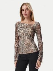Guess Bluzka W6BP23 K6260 Beżowy Regular Fit. Brązowe bluzki damskie Guess, xs, z aplikacjami, z syntetyku, bez kołnierzyka, bez ramiączek. Za 224.99 zł.
