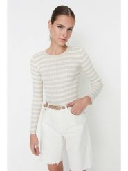 Trendyol Koszulka w kolorze beżowo-białym rozmiar: M. Brązowe koszulki damskie Trendyol, m, bez wzorów, ze splotem, bez kołnierzyka, bez ramiączek. Za 65.45 zł.