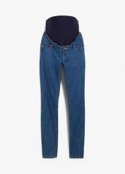 Dżinsy ciążowe skinny z bawełną organiczną. Niebieskie rurki damskie bonprix, bez wzorów, z bawełny. Za 149.99 zł.