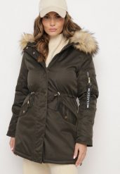 Zielono-Beżowa Kurtka Parka z Futerkowym Odpinanym Zdobieniem przy Kapturze Inellae. Zielone kurtki damskie Born2be, l, z dzianiny, bez kaptura. Za 269.99 zł.