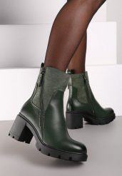 Zielone Botki na Obcasie i Tłoczonej Platformie z Ozdobnym Suwakiem Vivirae. Zielone botki damskie Born2be, na jesień, z dzianiny, klasyczne, bez obcasa, na obcasie, bez zapięcia. Za 179.99 zł.