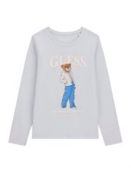 Guess Bluzka J6BI12 K5793 Niebieski jasny Regular Fit. Niebieskie bluzki i koszule dziewczęce Guess, z aplikacjami, z bawełny, bez kołnierzyka, bez ramiączek. Za 114.99 zł.