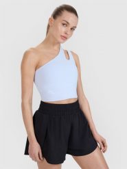 4F Crop top treningowy na jedno ramię 4F x Anna Lewandowska - niebieski XL. Niebieskie koszulki sportowe damskie 4F, uniwersalny, bez wzorów, z dzianiny, bez ramiączek, na fitness i siłownię. Za 99.99 zł.