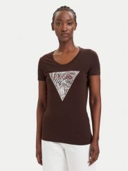Guess T-Shirt W6GI19 K3042 Brązowy Regular Fit. Brązowe t-shirty damskie Guess, l, z aplikacjami, z bawełny, bez kołnierzyka. Za 174.99 zł.