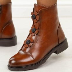 Brązowe płaskie botki damskie Potocki 12852. Czerwone botki damskie POTOCKI, na jesień, z dzianiny, eleganckie, z okrągłym noskiem, bez obcasa, na płaskiej podeszwie, bez zapięcia. Za 249.00 zł.