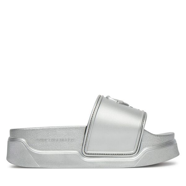 Klapki KARL LAGERFELD. Szare klapki damskie KARL LAGERFELD, bez wzorów, bez obcasa, bez zapięcia. Za 499.99 zł.