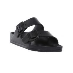 Klapki Damskie Lady Brooklyn. Czarne klapki damskie Regatta, bez wzorów, z materiału, z otwartym noskiem, bez obcasa, na obcasie, bez zapięcia. Za 89.99 zł.
