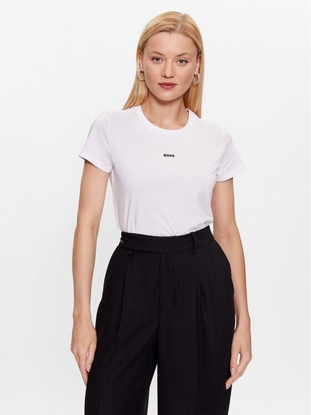 Boss T-Shirt 50490018 Biały Slim Fit. Białe t-shirty damskie Boss, xs, bez wzorów, z bawełny, bez kołnierzyka. Za 149.99 zł.