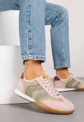 Różowo-Zielone Sneakersy z Geometrycznym Motywem i Plecionką Laniffia. Czerwone obuwie sportowe damskie Renee, z jeansu, bez zapięcia, trekkingowe. Za 79.99 zł.