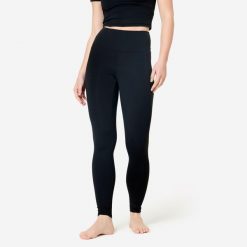 Legginsy do jogi i pilatesu Breathe. Czarne legginsy sportowe damskie DOMYOS, l, bez wzorów, z elastanu, na jogę i pilates. Za 119.99 zł.