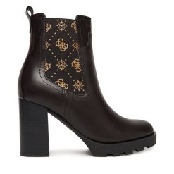 Botki Guess. Czarne botki damskie Guess, bez obcasa, na słupku, bez zapięcia. Za 709.99 zł.