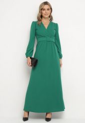 Zielona Rozkloszowana Sukienka Ozdobiona Paskiem w Talii Felirith. Zielone sukienki damskie Born2be, bez wzorów, eleganckie, bez ramiączek. W wyprzedaży za 144.49 zł.
