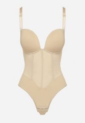 Beżowe Dopasowane Body z Siateczkowymi Zdobieniami Lunadriela. Brązowe body i gorsety Born2be, z aplikacjami, z jeansu. Za 59.99 zł.