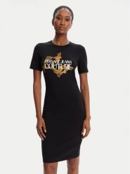 Versace Jeans Couture Sukienka codzienna 79HAOE06 CJ02E Czarny Regular Fit. Czarne sukienki damskie Versace Jeans Couture, bez wzorów, z jeansu, bez ramiączek. Za 529.99 zł.