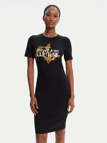 Versace Jeans Couture Sukienka codzienna 79HAOE06 CJ02E Czarny Regular Fit. Czarne sukienki damskie Versace Jeans Couture, bez wzorów, z jeansu, bez ramiączek. Za 889.99 zł.