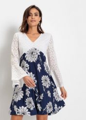 Rozkloszowana sukienka z dżerseju. Brązowe sukienki damskie bonprix, z aplikacjami, z dżerseju, boho, bez ramiączek. Za 149.99 zł.