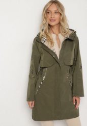 Zielona Kurtka Parka z Kapturem ze Wzorem w Kratę i Podpinanymi Rękawami Gavaria. Zielone parki damskie Born2be, l, z jeansu, z kapturem. Za 199.99 zł.
