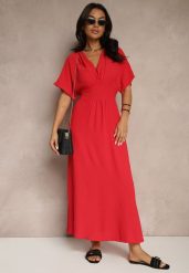 Czerwona Sukienka o Rozkloszowanym Kroju z Gumką w Talii Iffine. Czerwone sukienki damskie Renee, bez wzorów, eleganckie, bez ramiączek. W wyprzedaży za 55.99 zł.