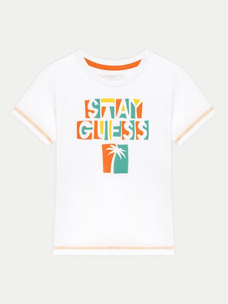 Guess T-Shirt N5GI15 K8HM4 Biały Regular Fit. Białe t-shirty i koszulki chłopięce Guess, z aplikacjami, z bawełny, bez kołnierzyka, bez ramiączek. Za 59.99 zł.