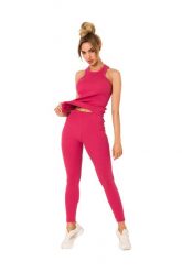 Prążkowane Legginsy z Logowaną Naszywką - Koralowe. Pomarańczowe legginsy damskie MOE, l, z aplikacjami, z elastanu. Za 189.89 zł.