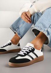 Czarno-Białe Sneakersy Tenisówki z Przeszyciami Lurivia. Czarne obuwie sportowe damskie Renee, z jeansu, bez zapięcia, tenisowe. Za 74.99 zł.