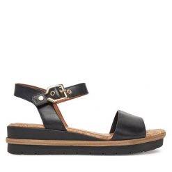 Sandały Tamaris. Czarne sandały damskie Tamaris, bez wzorów, bez obcasa, na koturnie, bez zapięcia. Za 319.99 zł.
