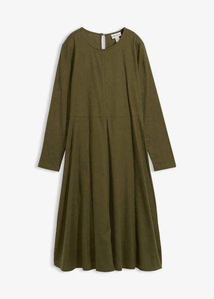 Lekka flanelowa sukienka z czystej bawełny. Zielone sukienki damskie bonprix, bez wzorów, z bawełny, bez ramiączek. Za 144.99 zł.