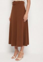 Brązowa Gładka Spódnica Maxi z Gumką w Pasie i Klamrą Orirsa. Brązowe spódnice damskie Born2be, s, bez wzorów, eleganckie, maxi. Za 59.99 zł.