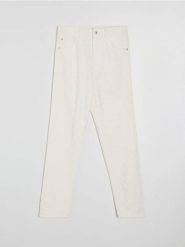 Jeansy mom fit z efektem laserowych przetarć - kremowy. Białe jeansy damskie Sinsay. Za 69.99 zł.