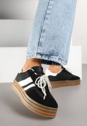 Czarne Sneakersy z Odpinaną Zawieszką z Pereł na Niskiej Platformie Anobe. Czarne obuwie sportowe damskie Born2be, z jeansu, bez zapięcia. Za 99.99 zł.