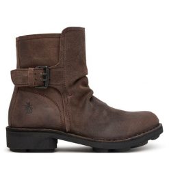 Botki Fly London. Brązowe botki damskie Fly London, bez obcasa, na słupku, bez zapięcia. Za 749.99 zł.