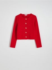 Marynarka z ozdobnymi guzikami - czerwony. Czerwone marynarki i żakiety damskie Reserved, l, bez wzorów, z dzianiny. W wyprzedaży za 89.99 zł.