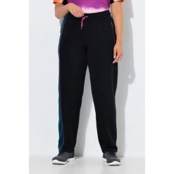 Damskie Spodnie dresowe bloki kolorów kieszenie zapinane na zamek elastyczny pas. Czarne spodnie dresowe damskie Ulla Popken, plus size, bez wzorów, z bawełny. Za 239.99 zł.