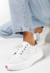 Białe Sneakersy Skórzane przed Kostkę na Grubej Podeszwie Miealla. Białe obuwie sportowe damskie Born2be, przed kostkę, bez zapięcia. Za 189.99 zł.
