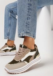 Zielone Sneakersy na Platformie z Metalicznymi Wstawkami Stovia. Brązowe obuwie sportowe damskie Born2be, bez zapięcia. Za 89.99 zł.