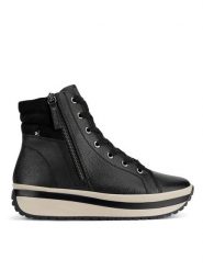 Rieker Revolution Lifestyle Trzewiki W0962-00 Czarny. Czarne botki damskie Rieker Revolution Lifestyle, ze skóry, bez obcasa, na płaskiej podeszwie, bez zapięcia. Za 499.99 zł.