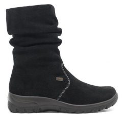 Botki Rieker. Czarne botki damskie Rieker, bez obcasa, na płaskiej podeszwie, bez zapięcia. Za 339.99 zł.