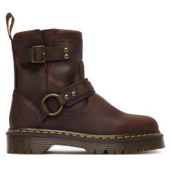 Botki Dr. Martens. Brązowe botki damskie Dr Martens, bez obcasa, na płaskiej podeszwie, bez zapięcia. Za 1,039.00 zł.