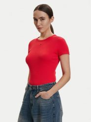 Tommy Hilfiger T-Shirt DW0DW17383 Czerwony Slim Fit. Czerwone t-shirty damskie Tommy Hilfiger, m, bez wzorów, z bawełny, bez kołnierzyka. Za 149.99 zł.