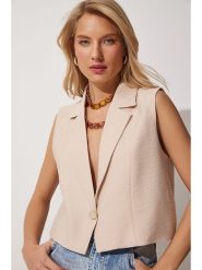 Happiness Istanbul Lniana kamizelka w kolorze beżowym rozmiar: 40. Brązowe kamizelki damskie Happiness Istanbul, bez wzorów, ze lnu, bez kaptura. Za 100.04 zł.