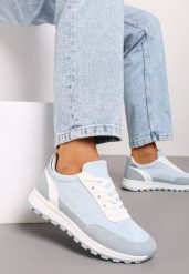 Niebieskie Sneakersy Sznurowane Egrania. Niebieskie obuwie sportowe damskie Born2be, z materiału, przed kostkę, bez zapięcia. Za 84.99 zł.